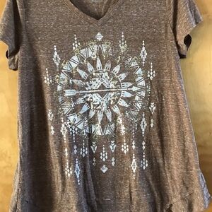 Brown Graphic V-Neck Women’s Top